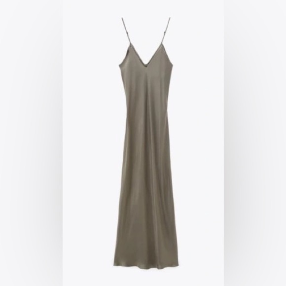 Zara Ruched Slip Dress Midi Satin Feel Size XS Grey Cocktail Party - Picture 9 of 10
